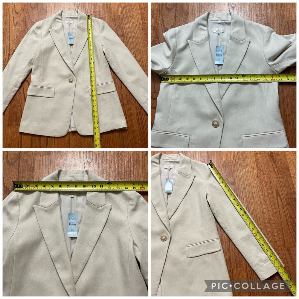 NWT LOFT neutral cotton linen blend single button blazer size 00 P petite - Picture 13 of 13